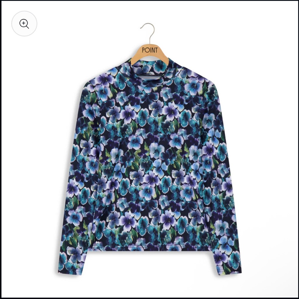Point Printed Mock Neck Oversized Poppies
